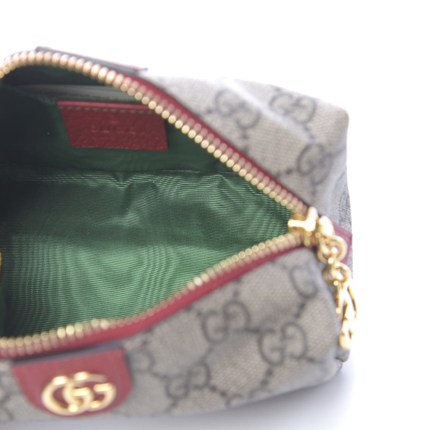 Soft GG Supreme Monogram Calfskin Small Ophidia Cosmetic Case Beige Ebony Hibiscus Red