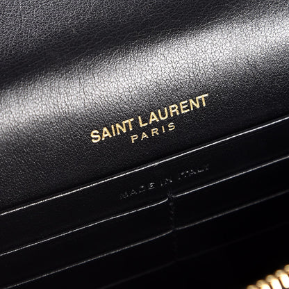 Saint Laurent Calfskin Crocodile Embossed Kate Monogram Tassel Chain Wallet Black 6 of 8