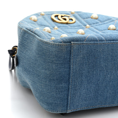 Gucci Kura Denim Matelasse Cubic Pearl Studded GG Marmont Dome Backpack Blue 9 of 10