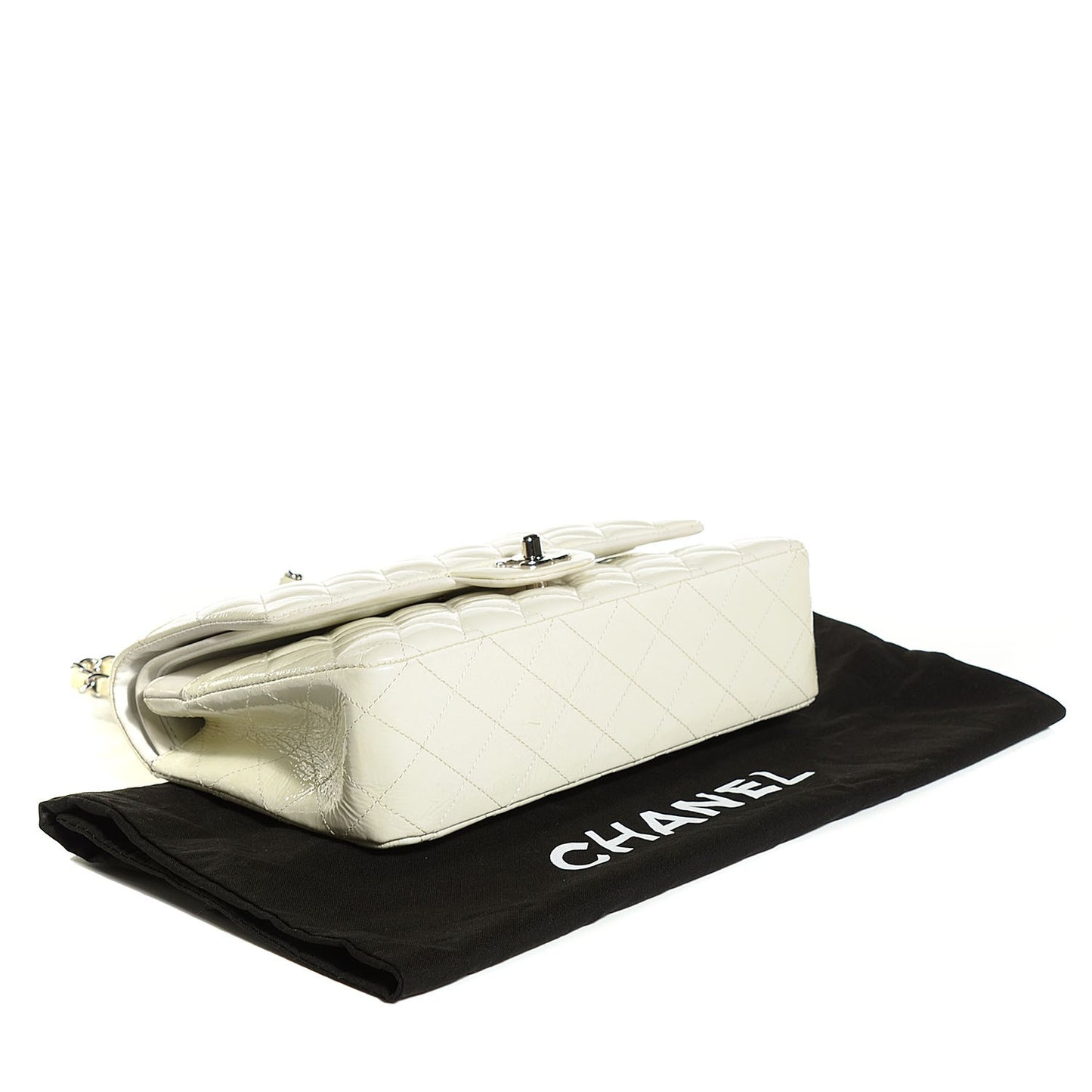 Patent Quilted Medium Double Flap White
