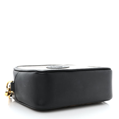 Fendi Glazed Fabric Vitello Century FF 1974 Stamp Patch Mini Camera Case Mogano Panna Black 4 of 10