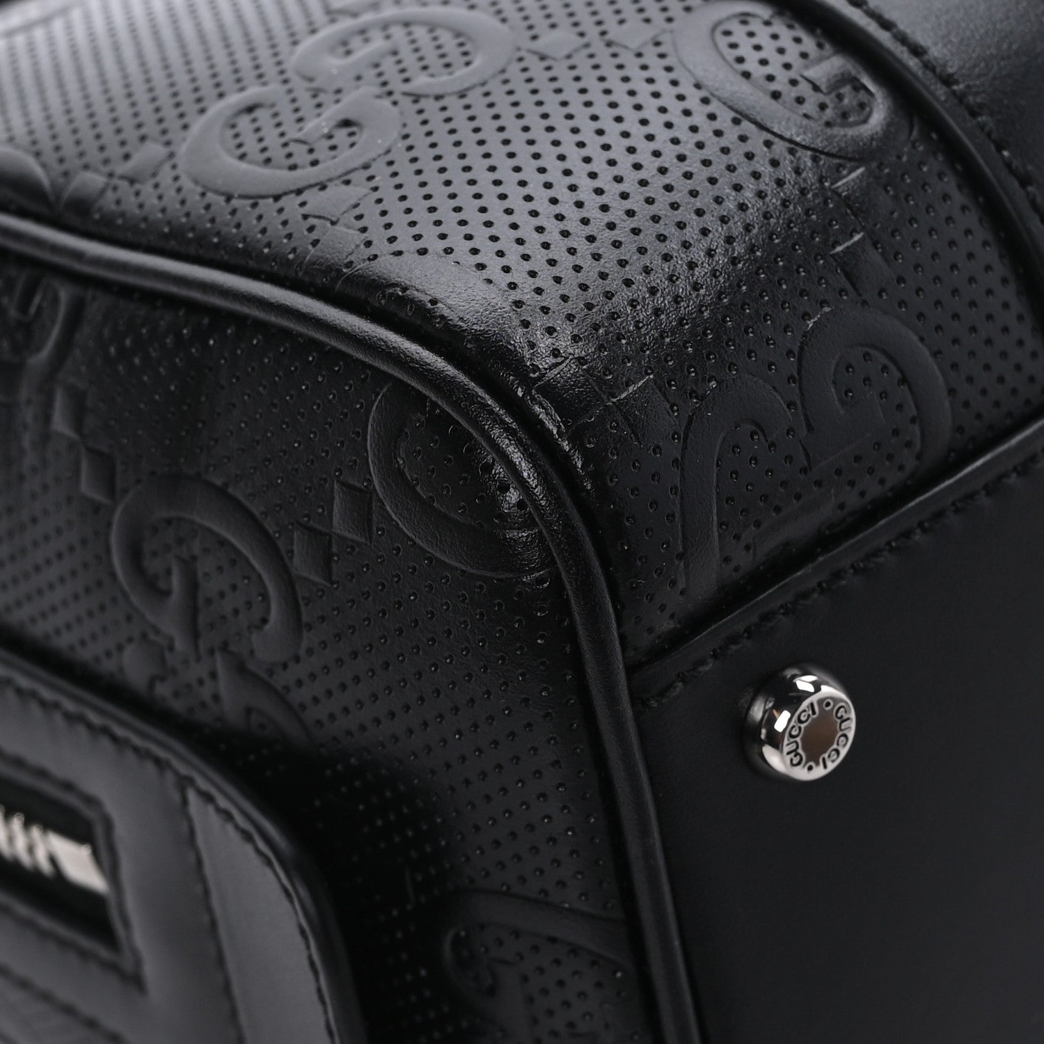 Gucci Calfskin GG Tennis Embossed Mini Duffle Bag Black 8 of 9