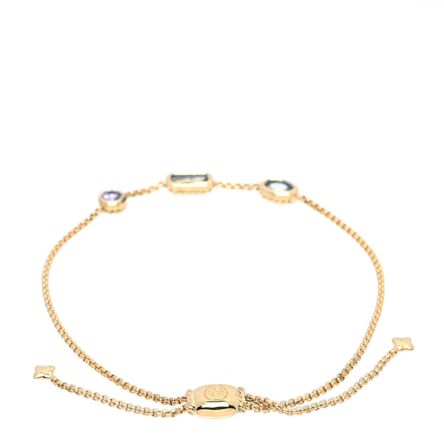 18K Yellow Gold Hampton Blue Topaz Aquamarine Tanzanite Novella Chain Bracelet