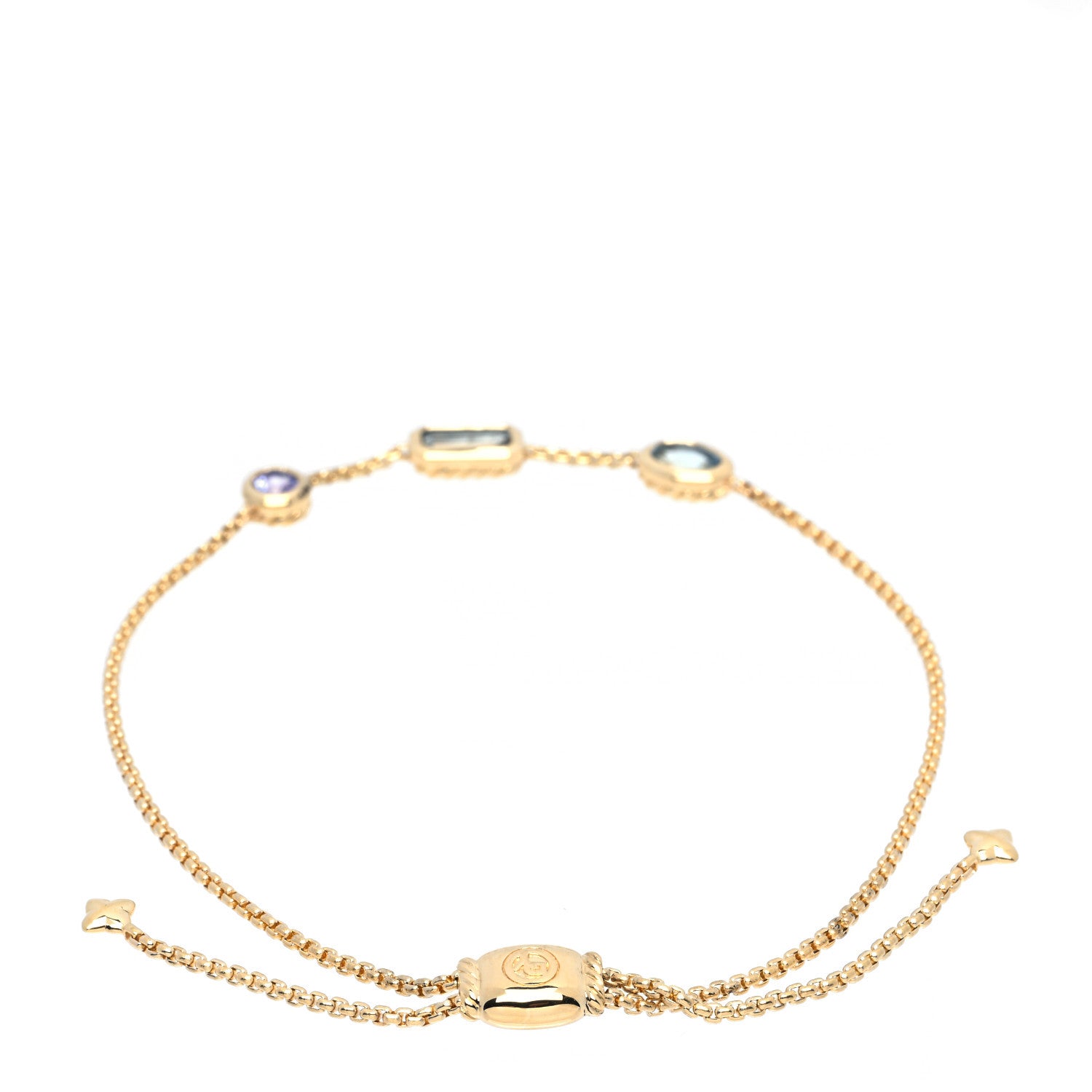 David Yurman 18K Yellow Gold Hampton Blue Topaz Aquamarine Tanzanite Novella Chain Bracelet 2 of 3