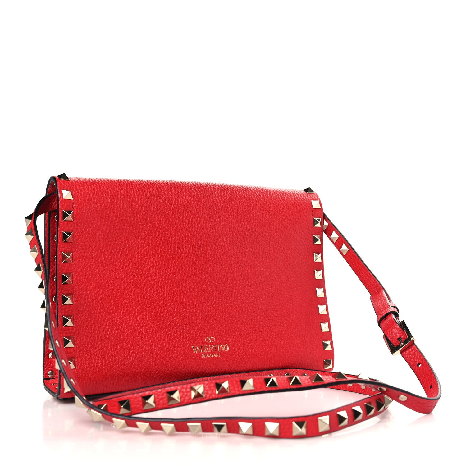 Valentino Garavani Pebbled Calfskin Medium Rockstud Flip Lock Crossbody Bag Rouge Pur 3 of 8