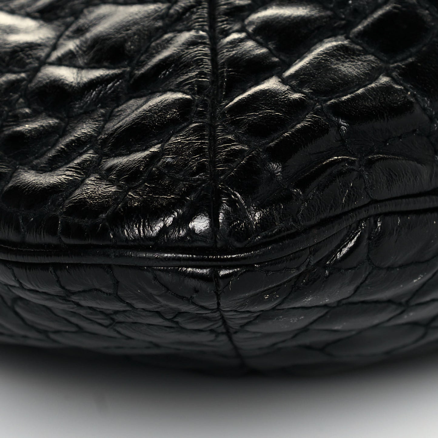 Glazed Calfskin Crocodile Embossed Tribute Tote Black