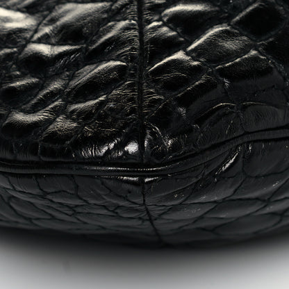 Saint Laurent Glazed Calfskin Crocodile Embossed Tribute Tote Black 9 of 11