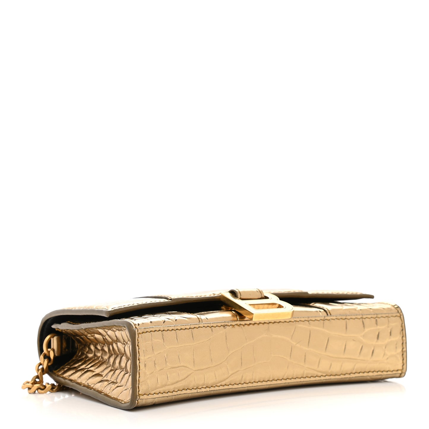Metallic Calfskin Crocodile Embossed Hourglass Chain Bag Gold
