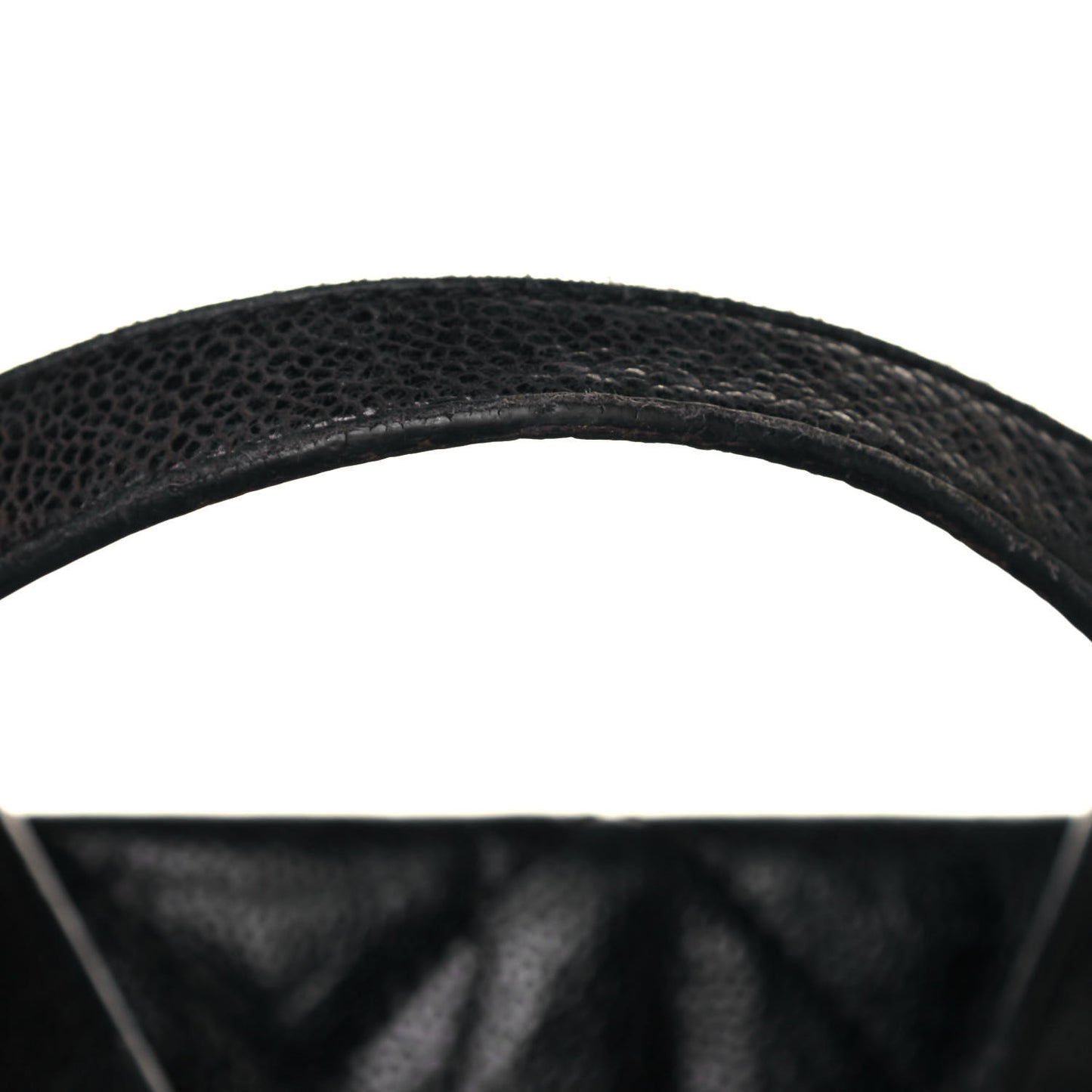 Crumpled Grained Calfskin Quilted CC Crave Tote Black