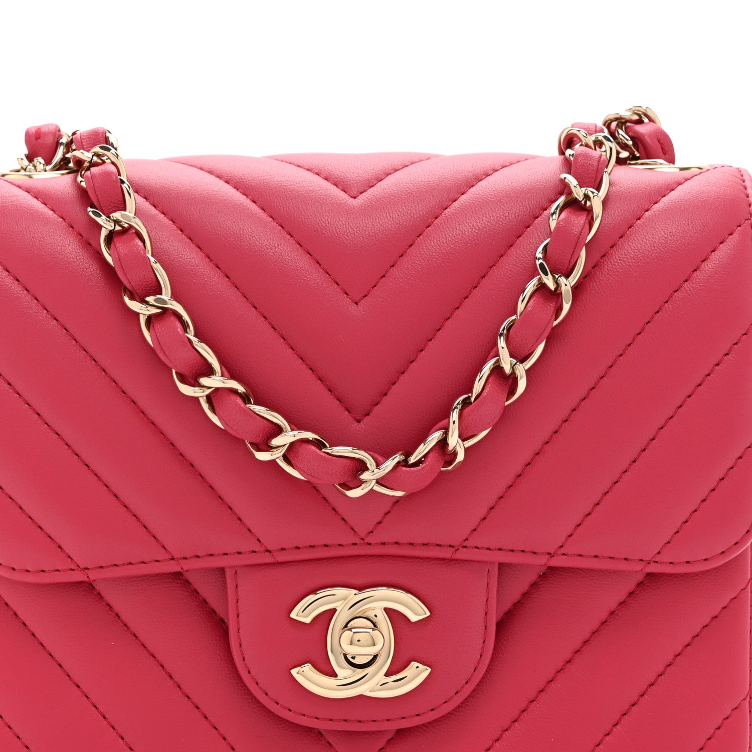 Chanel Lambskin Chevron Quilted Mini Square Flap Fuchsia 8 of 11