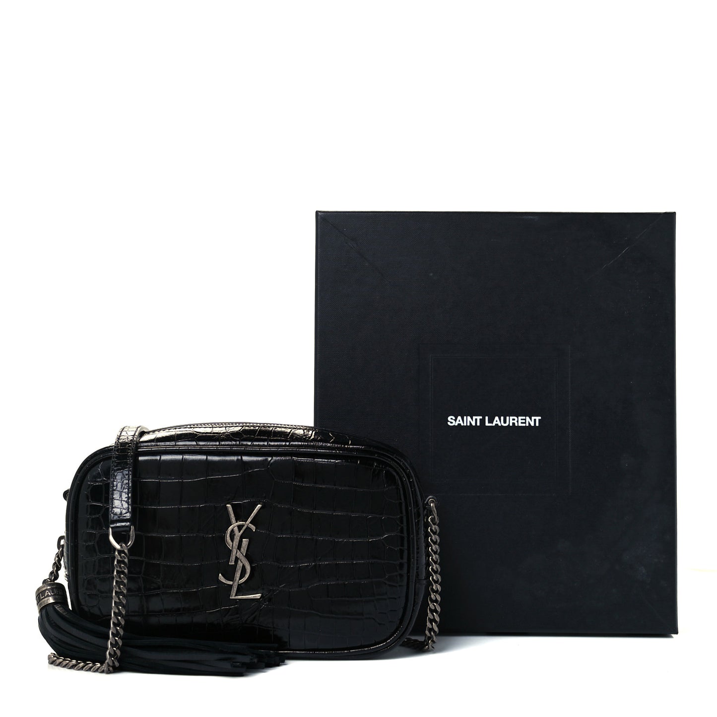 Calfskin Crocodile Embossed Monogram Mini Lou Camera Bag Black