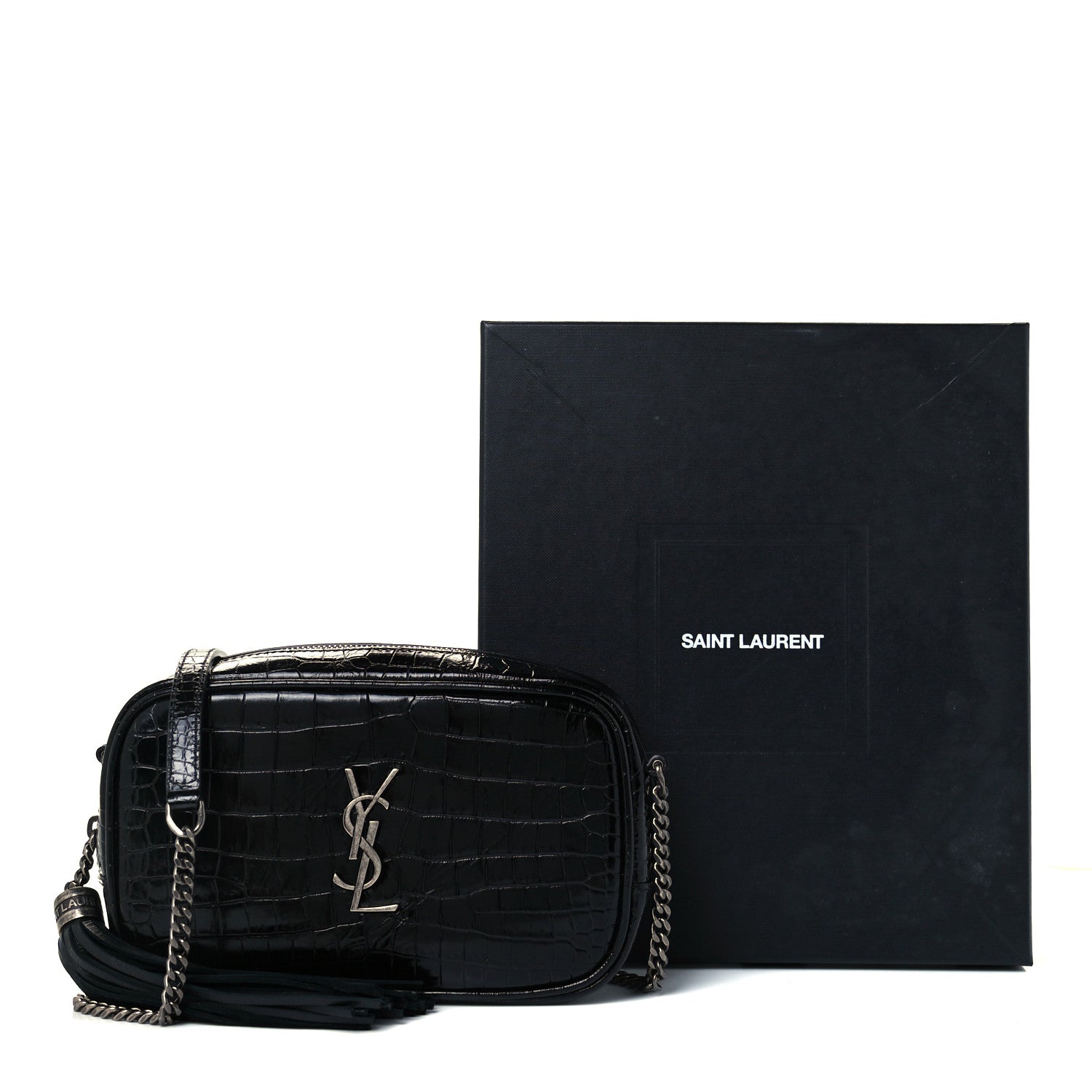 Saint Laurent Calfskin Crocodile Embossed Monogram Mini Lou Camera Bag Black 11 of 11