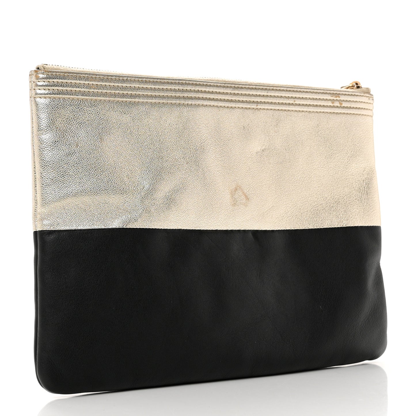 Metallic Goatskin Lambskin Medium Boy Cosmetic Case Black Gold
