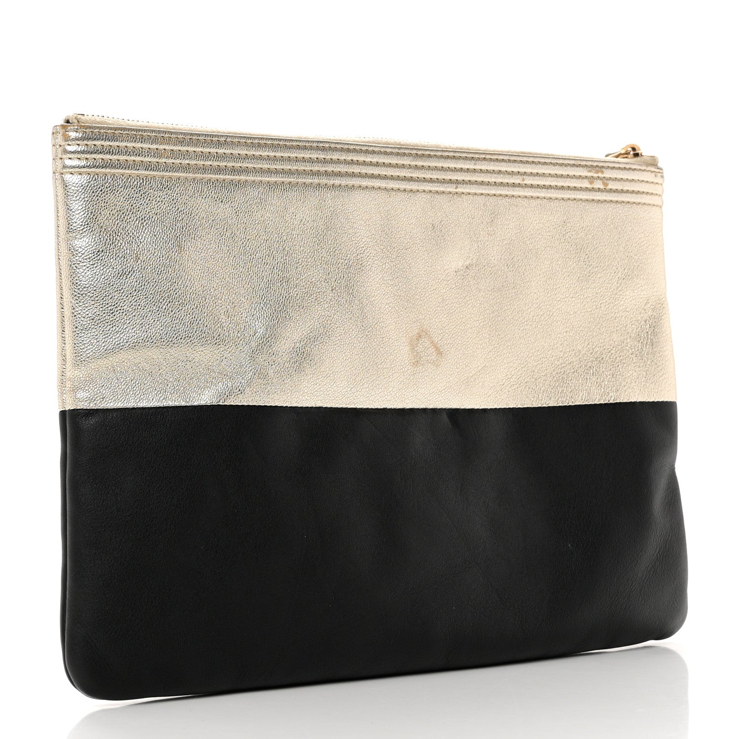 Chanel Metallic Goatskin Lambskin Medium Boy Cosmetic Case Black Gold 3 of 9
