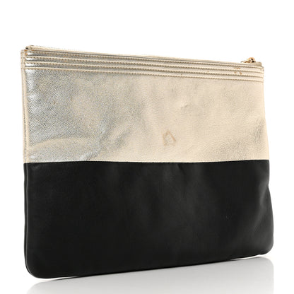 Chanel Metallic Goatskin Lambskin Medium Boy Cosmetic Case Black Gold 3 of 9