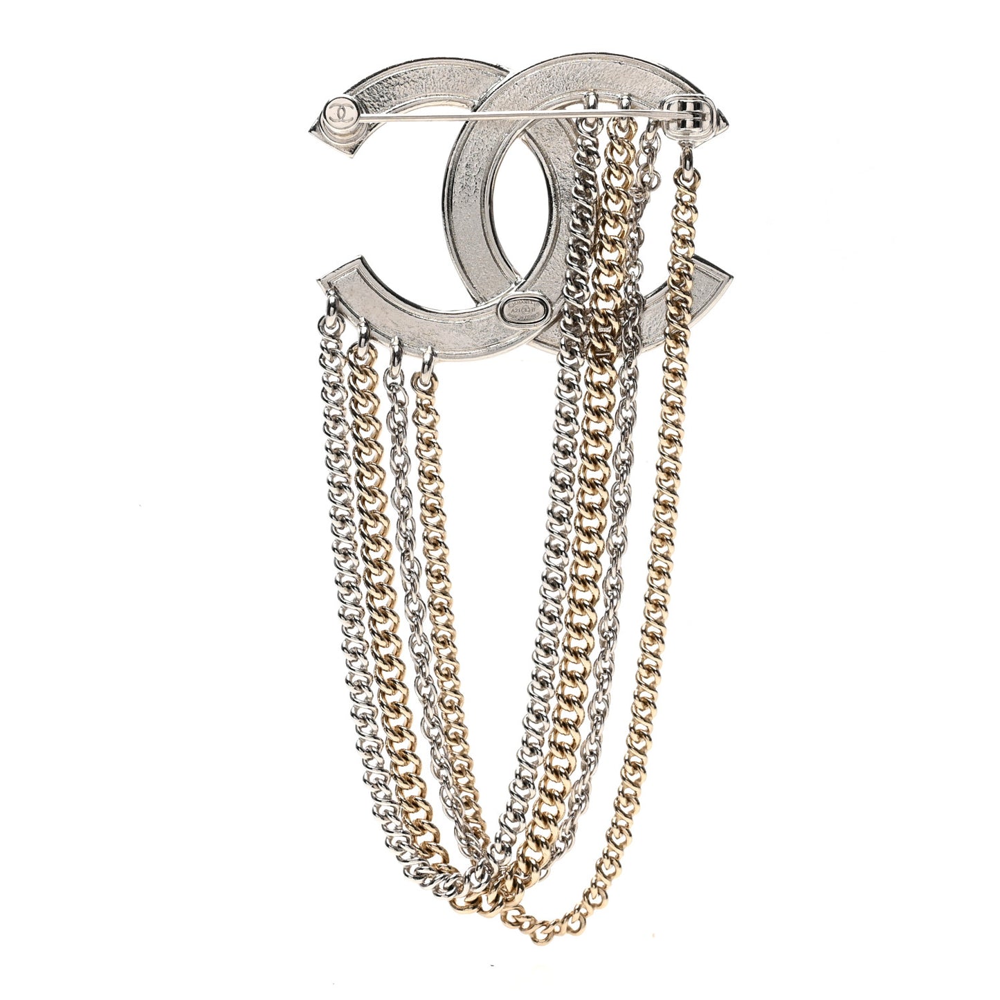 Crystal Multi Strand Chain CC Brooch Silver Gold