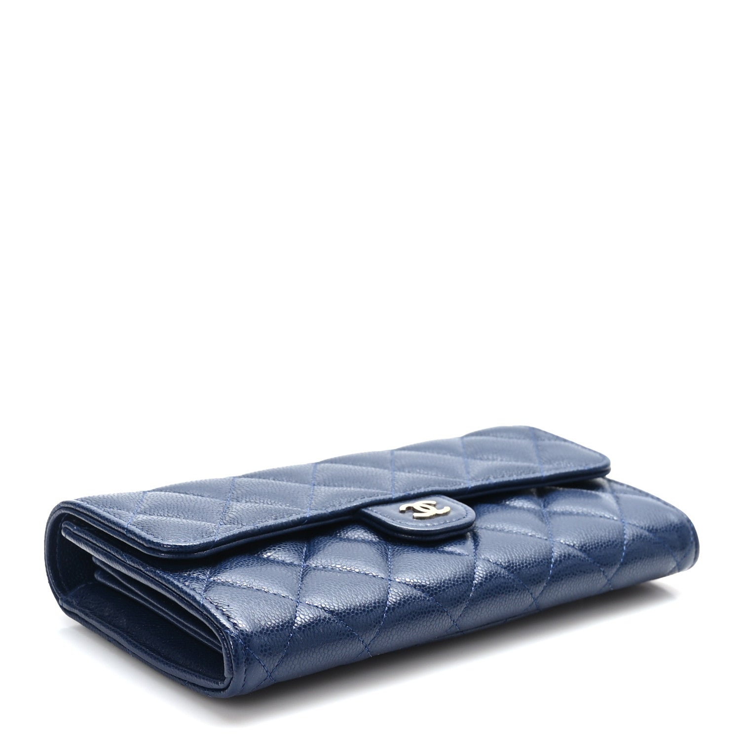 Chanel Caviar Quilted Large Gusset Flap Wallet Navy 4 of 8