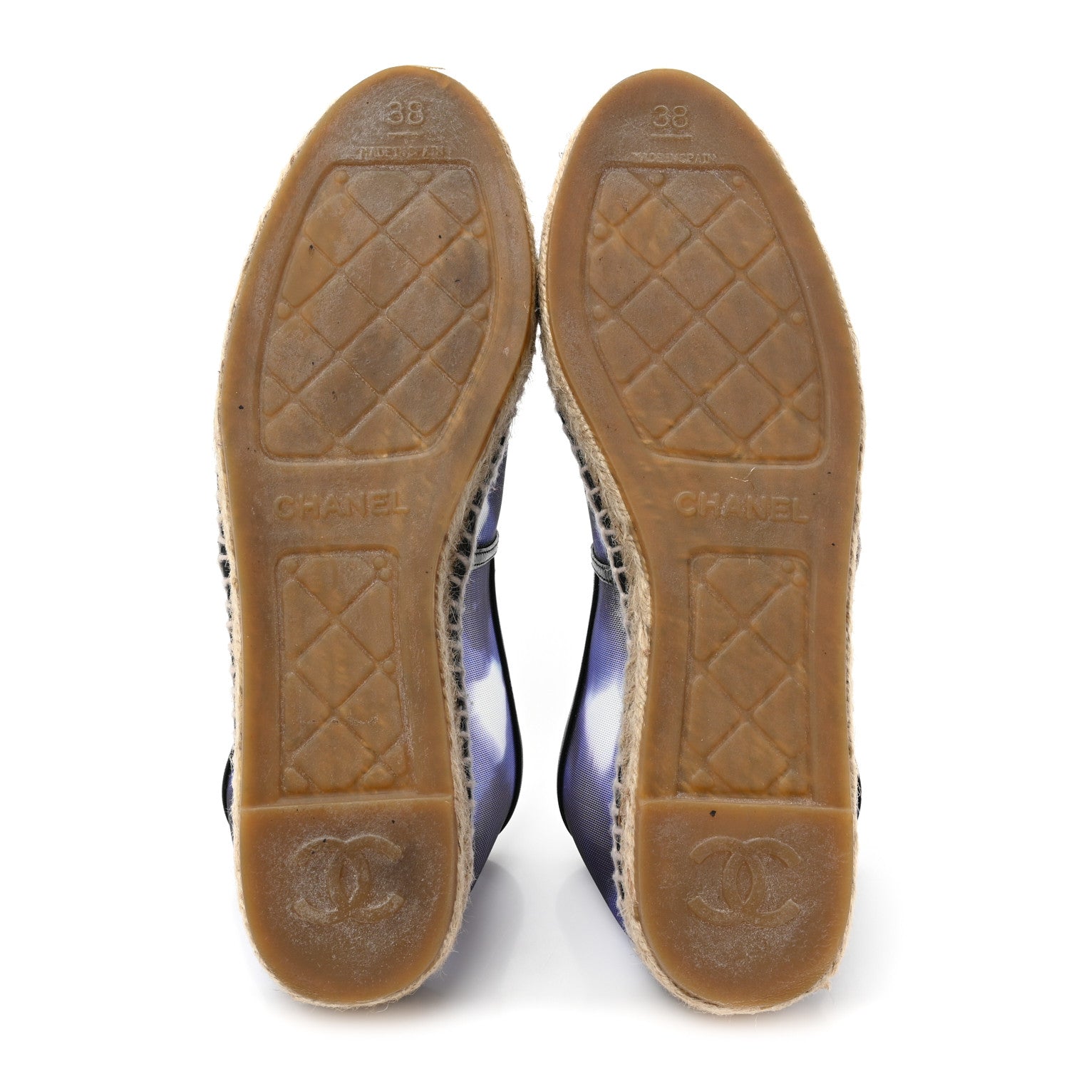 Chanel Mesh Lambskin Check Print CC Espadrilles 38 Blue Black White 5 of 11