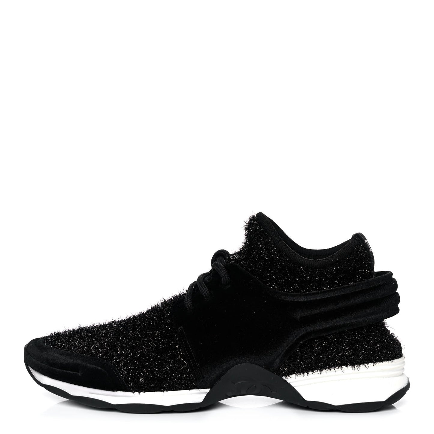 Stretched Fabric Velvet CC Womens Sneakers 41 Black