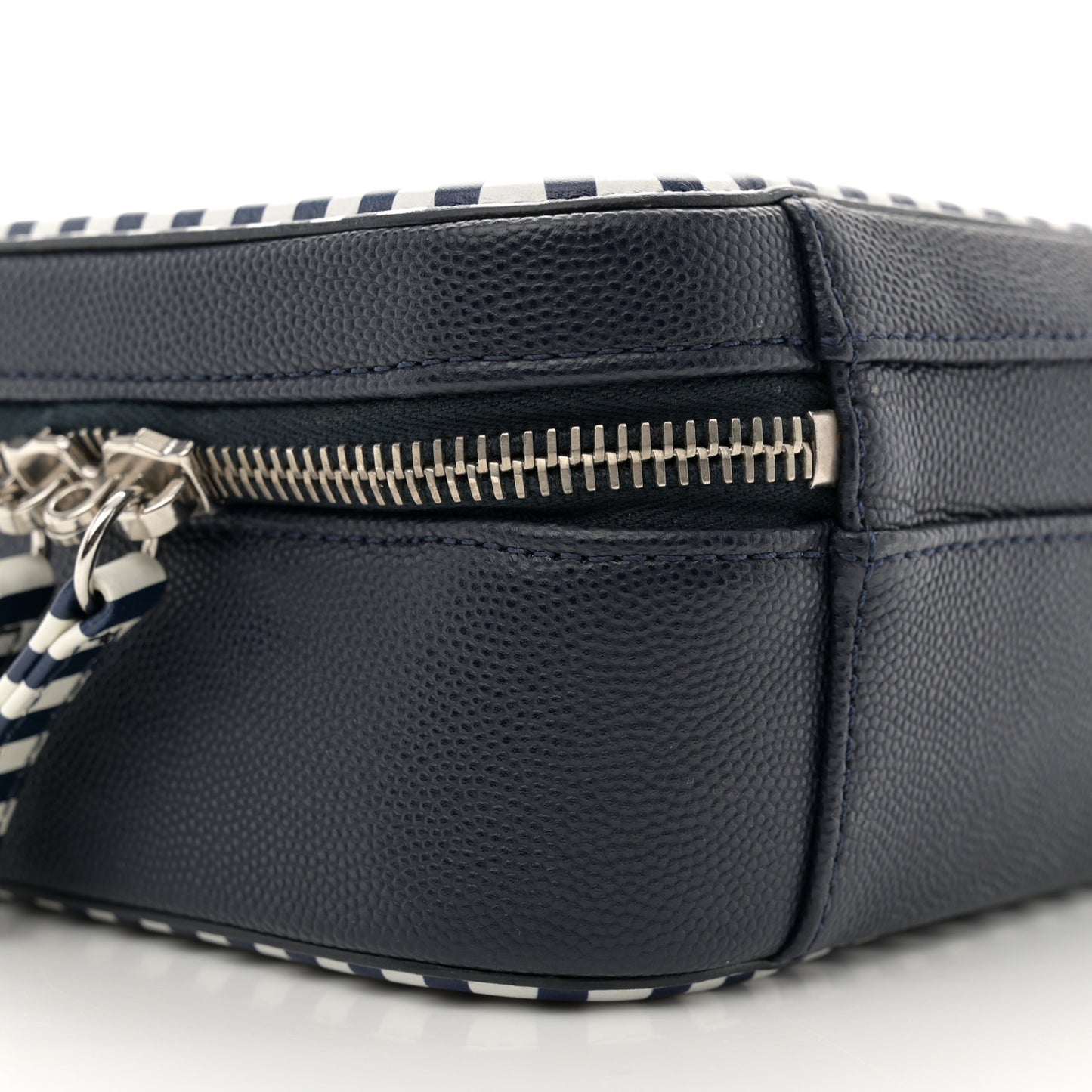 Caviar Quilted Striped Medium CC Filigree Vanity Case Navy White