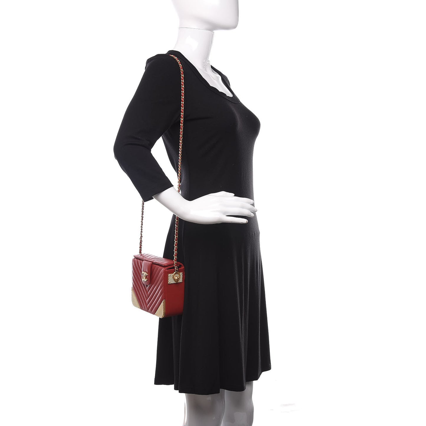 Calfskin Chevron Quilted Rock The Corner Minaudiere Bag Red