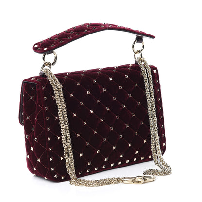 Valentino Garavani Velvet Medium Rockstud Spike Shoulder Bag Rubino 3 of 9