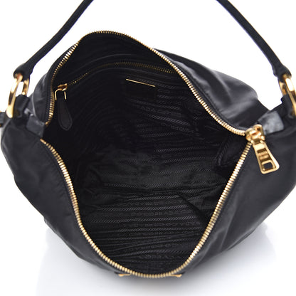 Prada Tessuto Nylon Calfskin Hobo Black 4 of 9