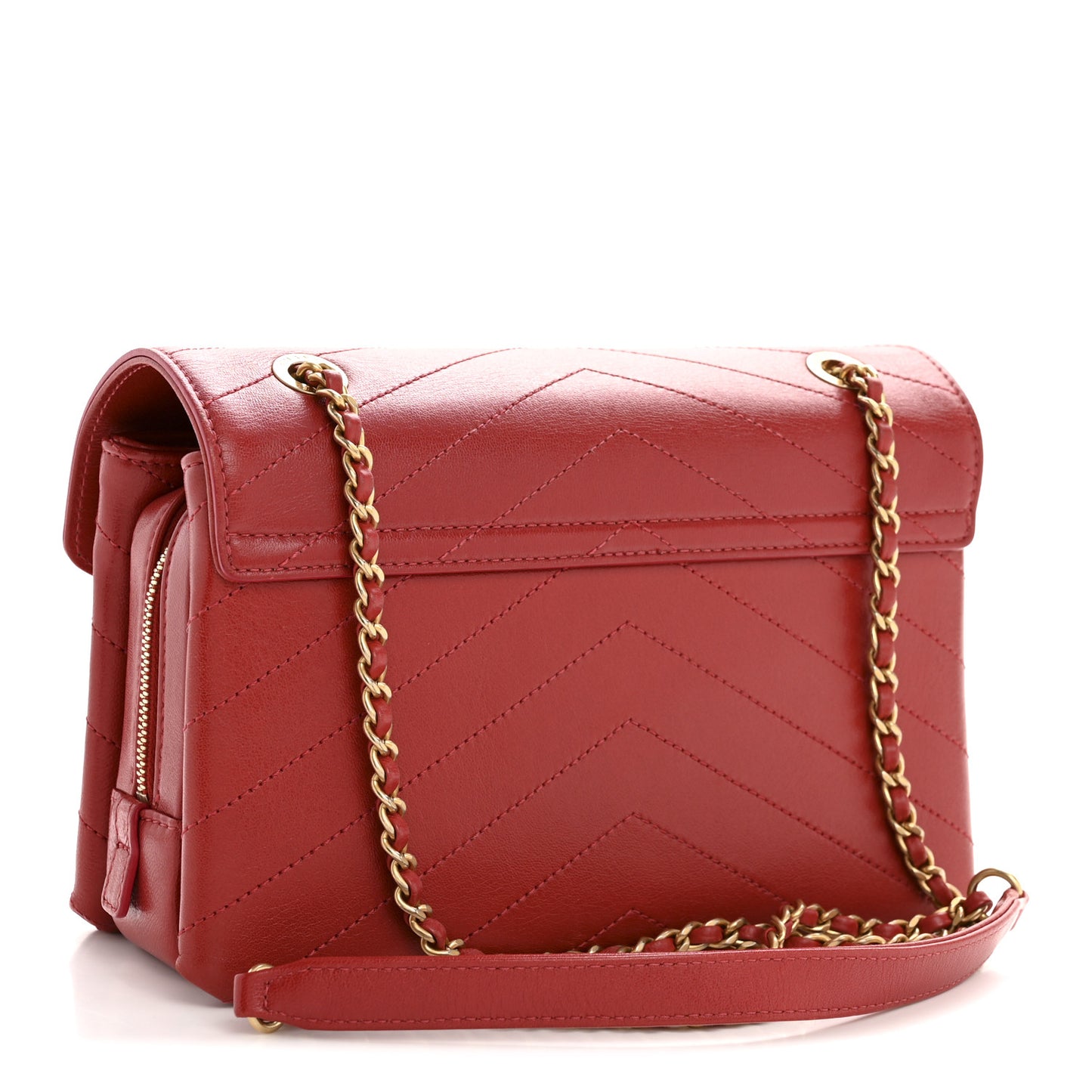 Lambskin Chevron Stitched Envelope Flap Bag Red