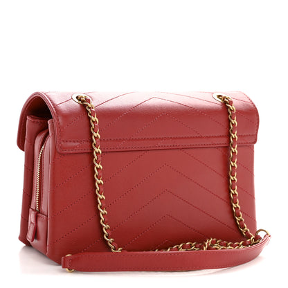 Chanel Lambskin Chevron Stitched Envelope Flap Bag Red 3 of 13