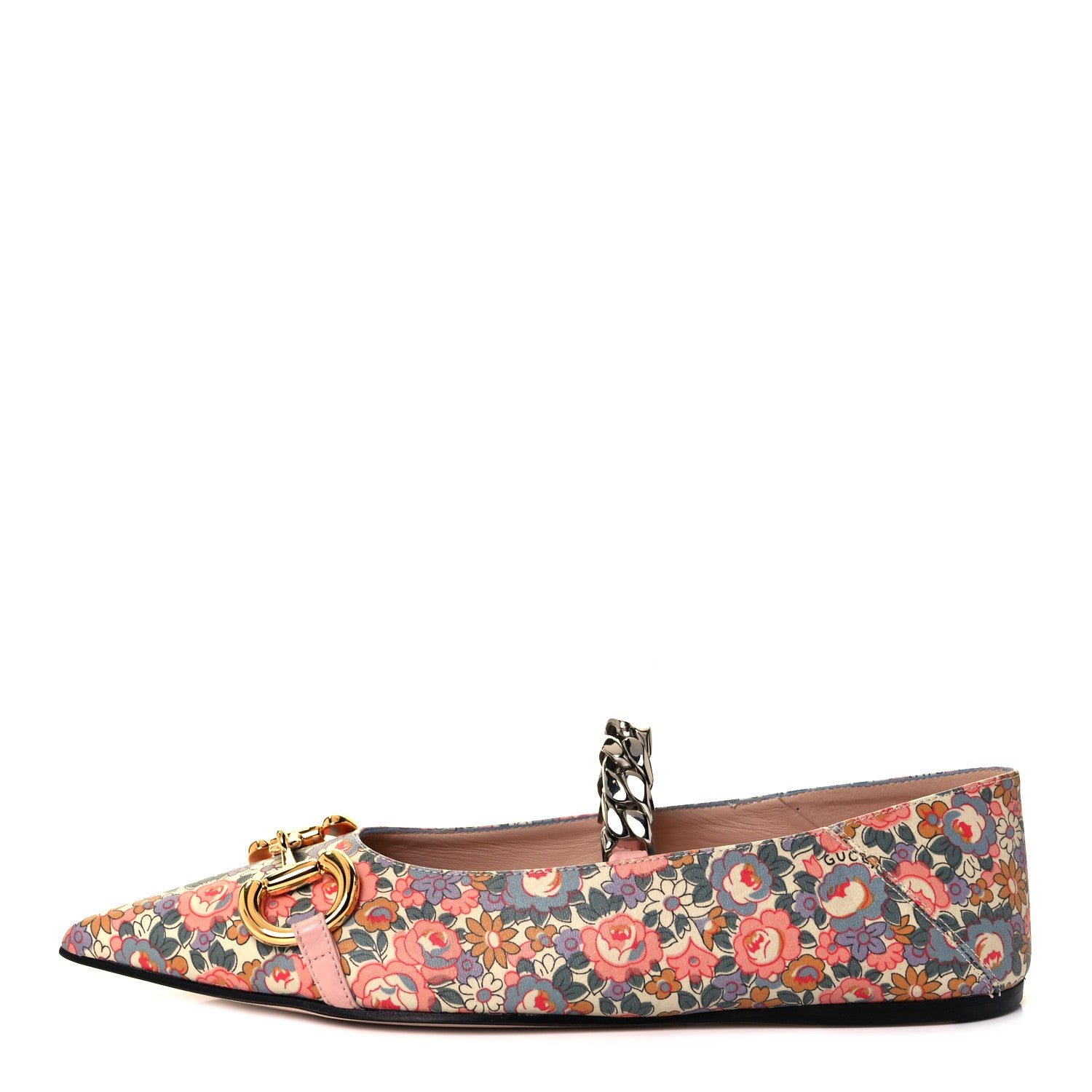 Gucci X LIBERTY OF LONDON Nappa Infinity Abbey Deva Horsebit Chain Embellished Flats 36.5 Perfect Pink Ivory 1 of 9