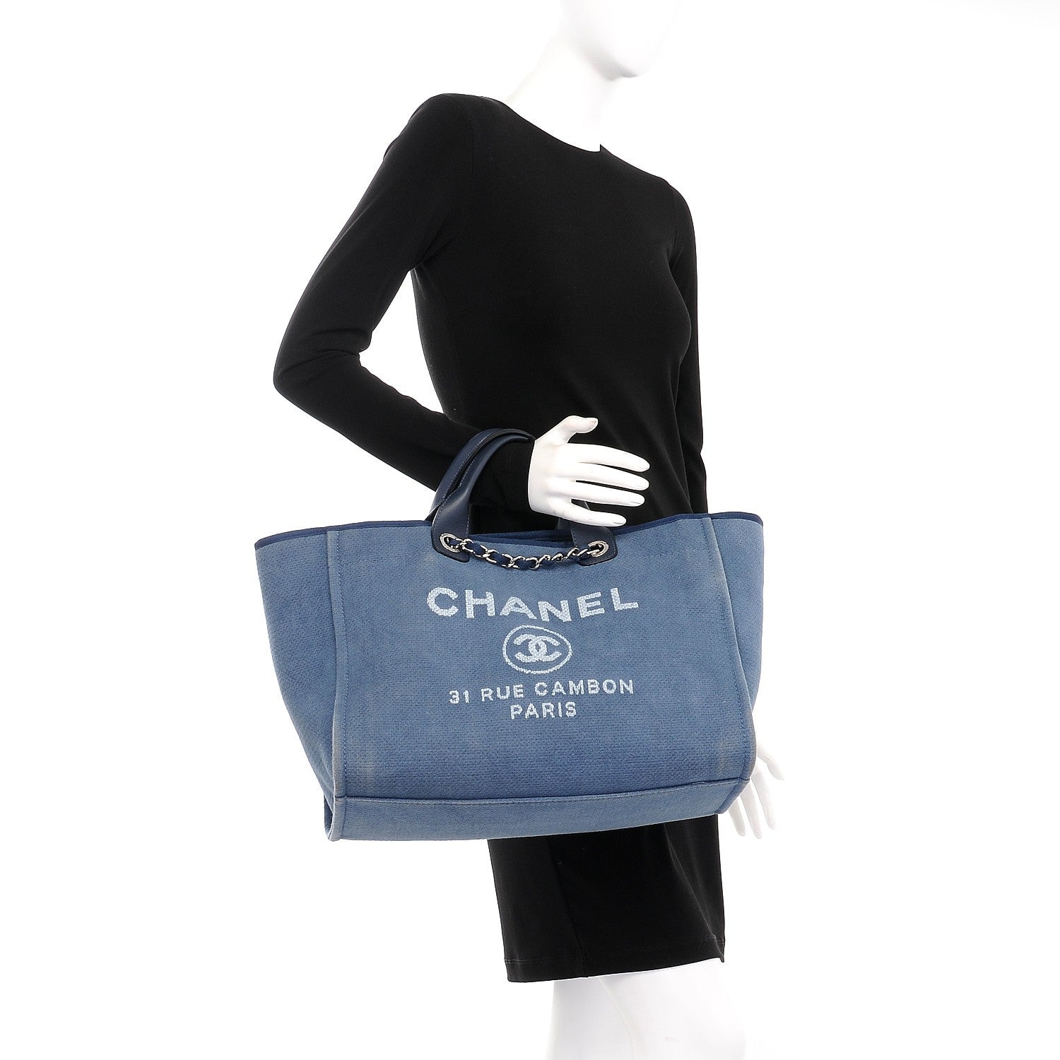 Chanel Canvas Large Deauville Tote Blue 3 of 14