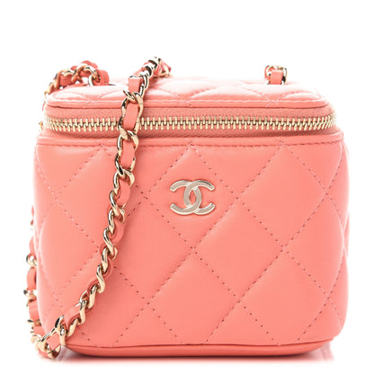 Chanel Lambskin Quilted Mini Vanity Case With Chain Coral 1 of 11