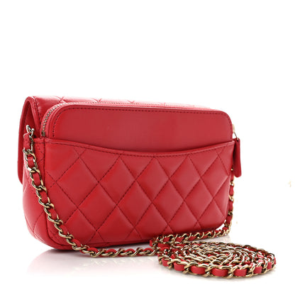 Chanel Lambskin Quilted Flap Phone Holder With Chain Red 3 of 9