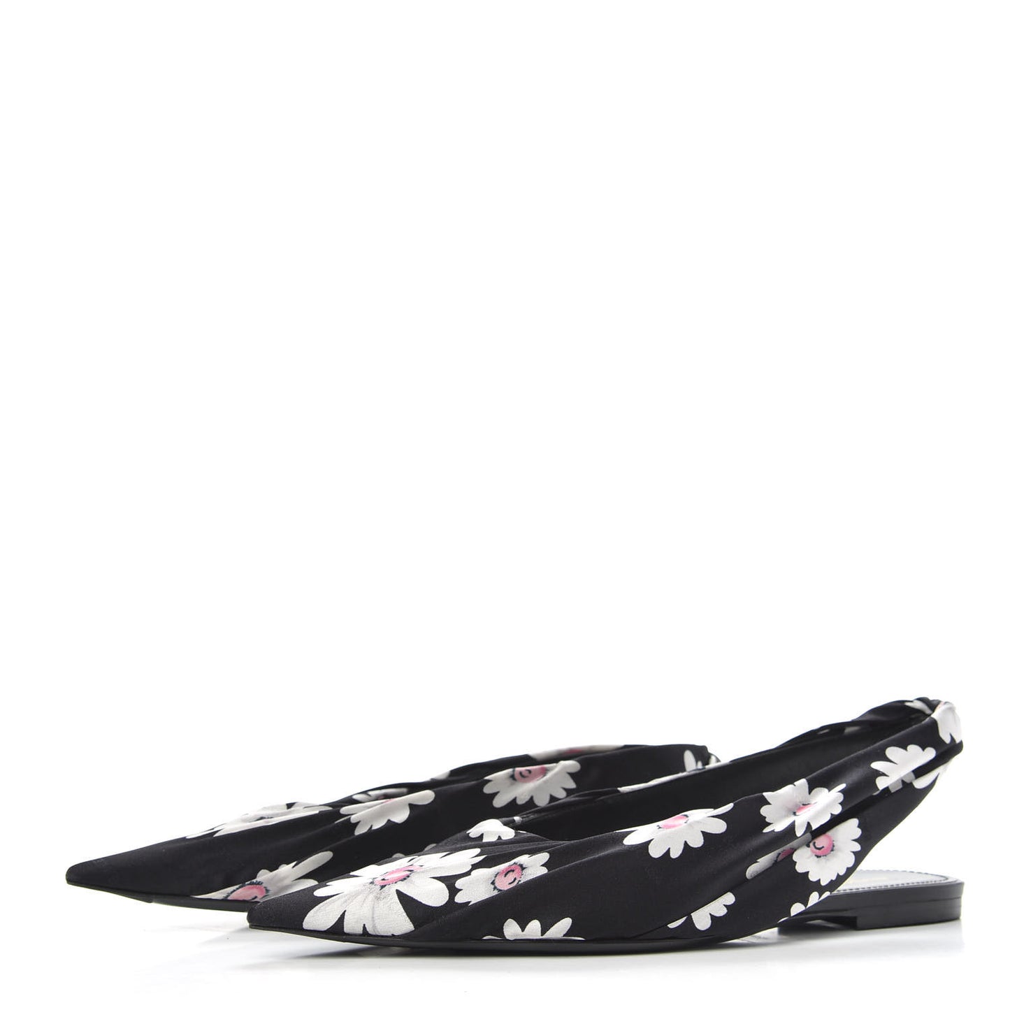 Satin Floral Print Knife Pointy Toe Slingback Flats 36.5 Black