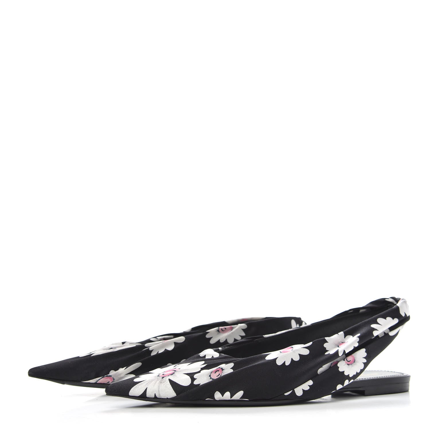 Balenciaga Satin Floral Print Knife Pointy Toe Slingback Flats 36.5 Black 3 of 8