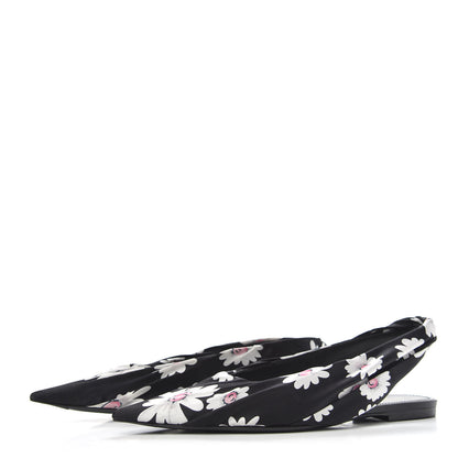 Balenciaga Satin Floral Print Knife Pointy Toe Slingback Flats 36.5 Black 3 of 8