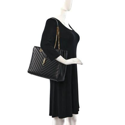 Saint Laurent Grain De Poudre Matelasse Chevron Monogram Shopping Bag Black 2 of 10
