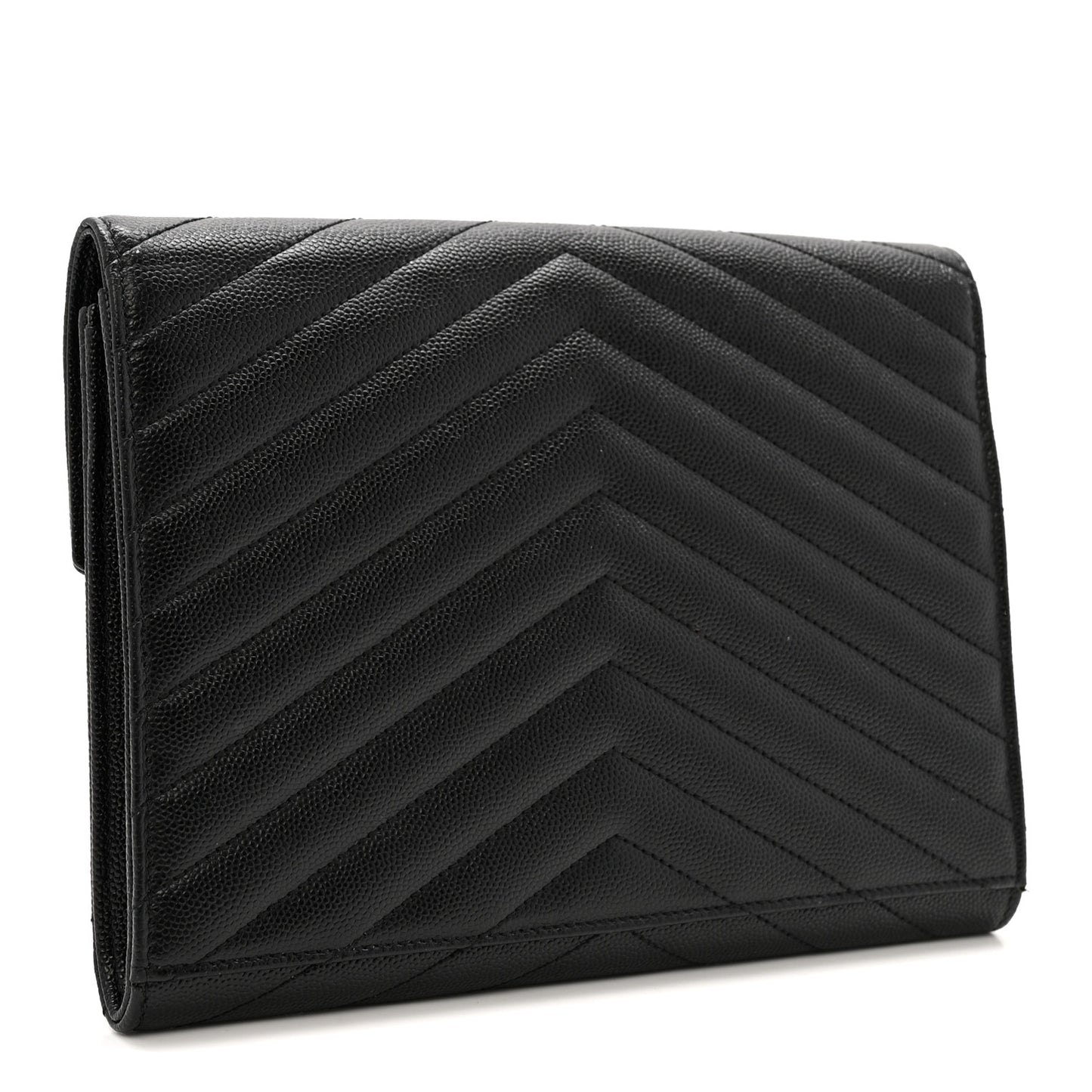 Grain De Poudre Matelasse Chevron Monogram Envelope Clutch Black