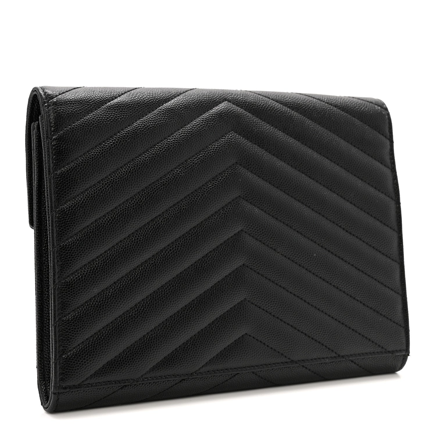 Saint Laurent Grain De Poudre Matelasse Chevron Monogram Envelope Clutch Black 3 of 12