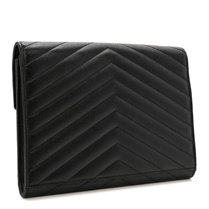 Saint Laurent Grain De Poudre Matelasse Chevron Monogram Envelope Clutch Black 3 of 12