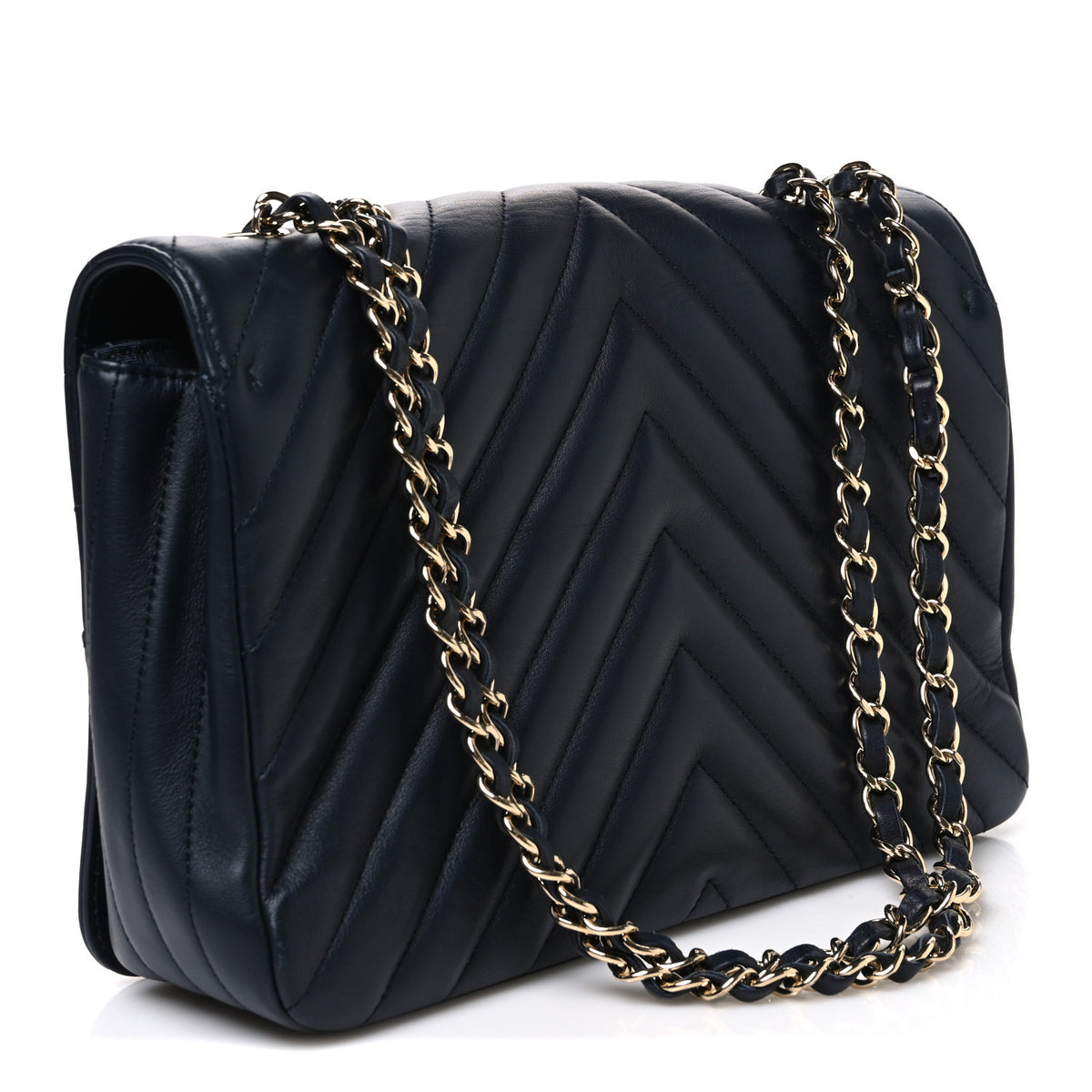 Calfskin Chevron Quilted Medium Statement Flap Navy