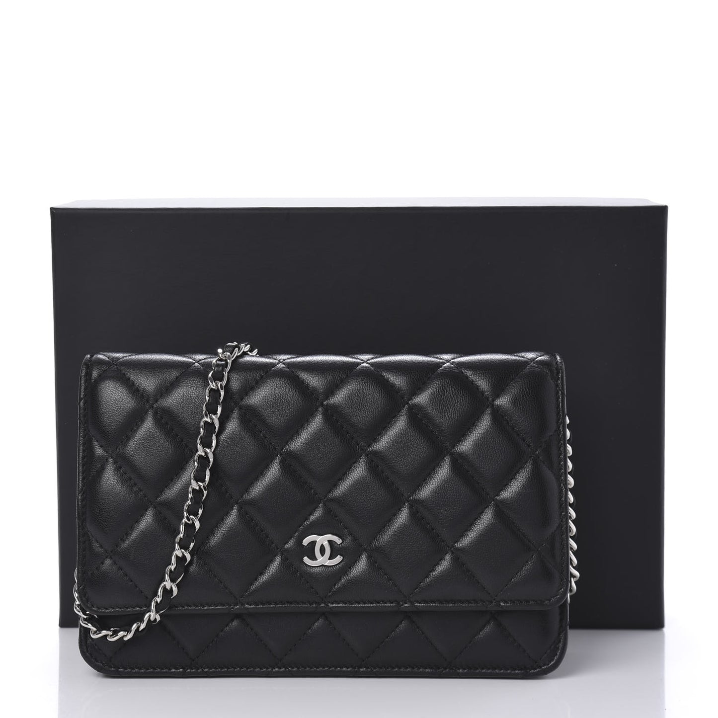 Lambskin Quilted Wallet On Chain WOC Black