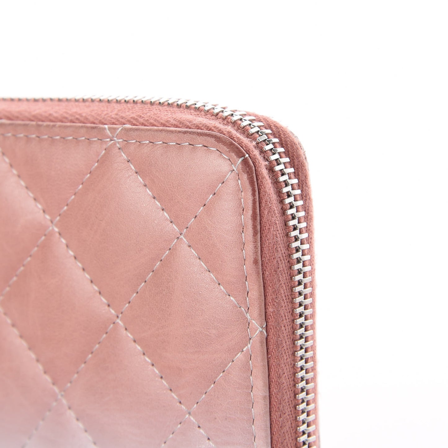 Ombre Patent Calfskin Quilted Large Gusset Zip Around Wallet Pink White