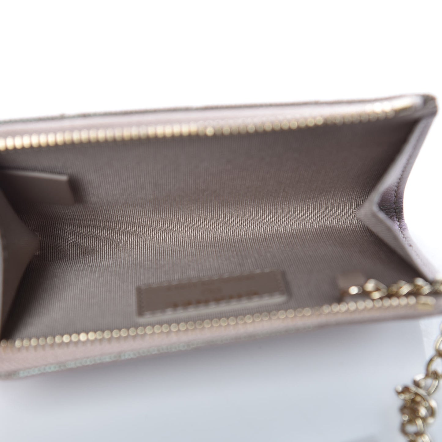 Iridescent Caviar Quilted Key Holder Case Light Gold