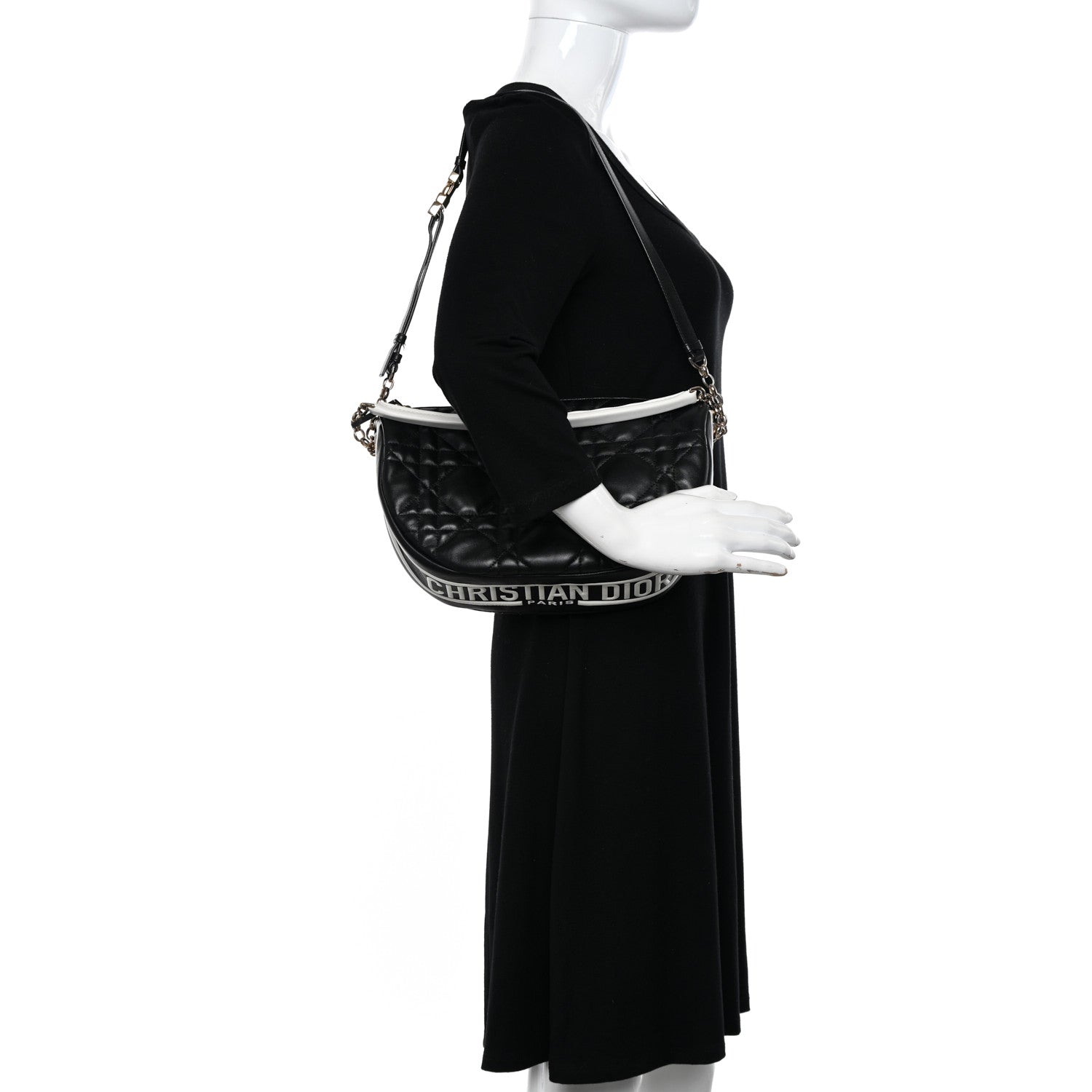 Christian Dior Lambskin Cannage Medium Dior Vibe Hobo Bag Black 2 of 12
