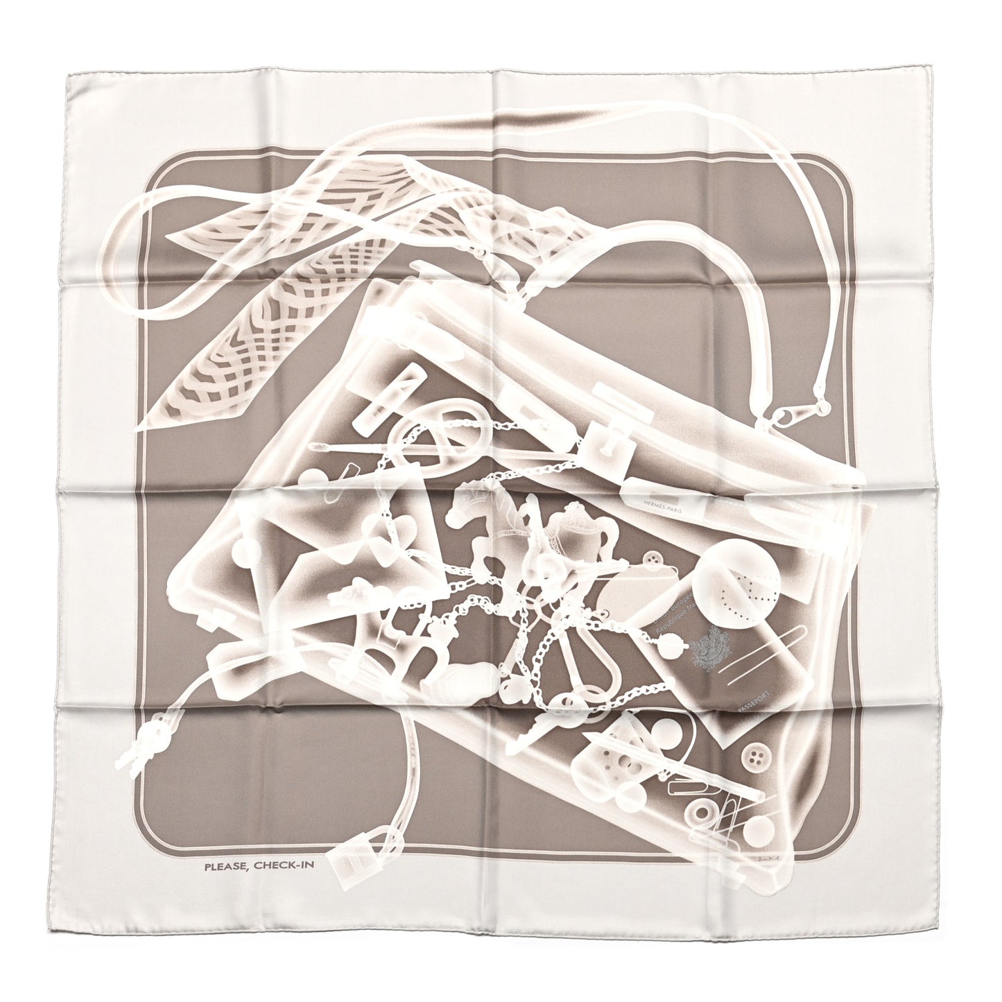 Silk Please Check In Scarf 90 Gris Perle Etoupe