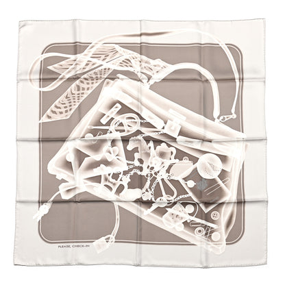 Hermes Silk Please Check In Scarf 90 Gris Perle Etoupe 1 of 8