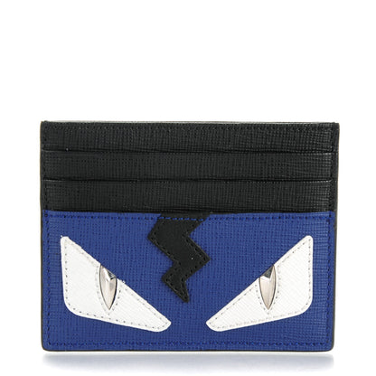 Fendi Vitello Elite Flamingo Lightning Monster Eyes Card Holder Blue Neon White 1 of 8