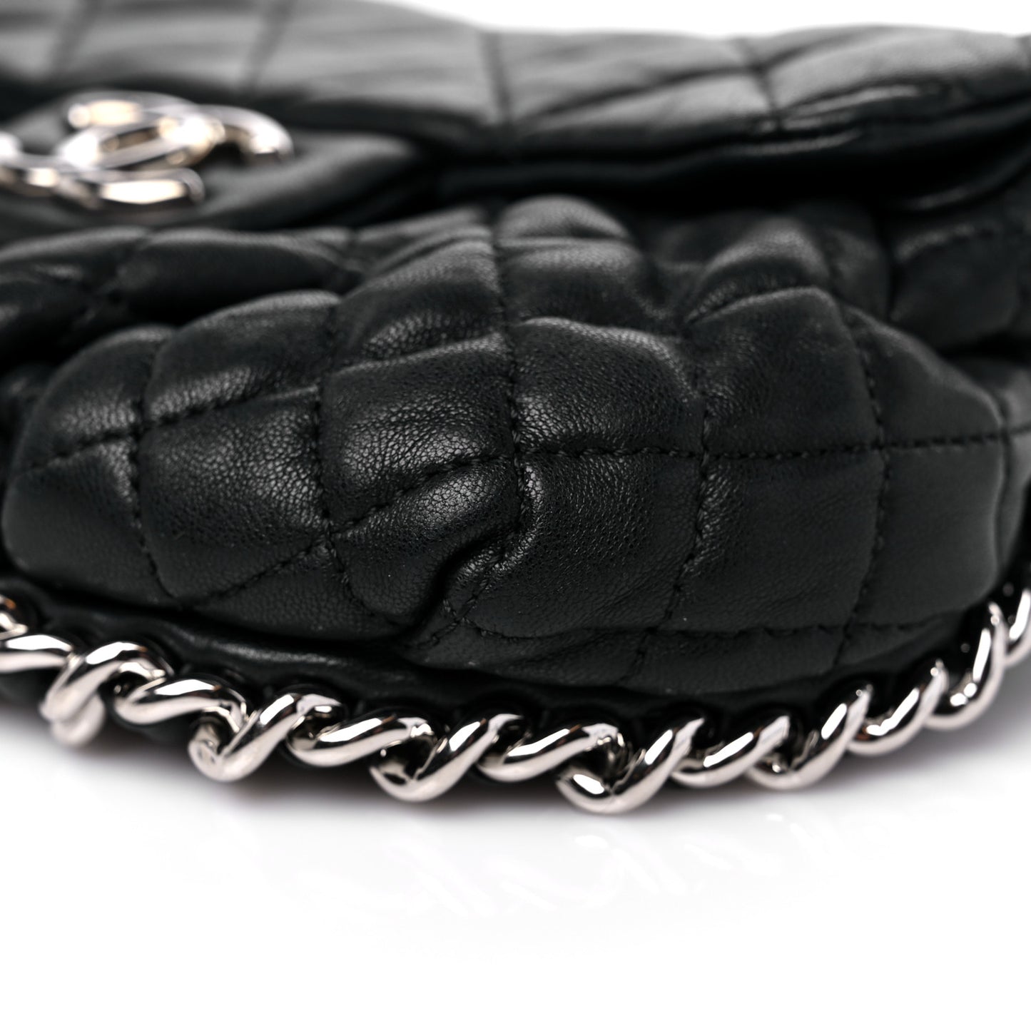 Washed Lambskin Quilted Mini Chain Around Flap Black