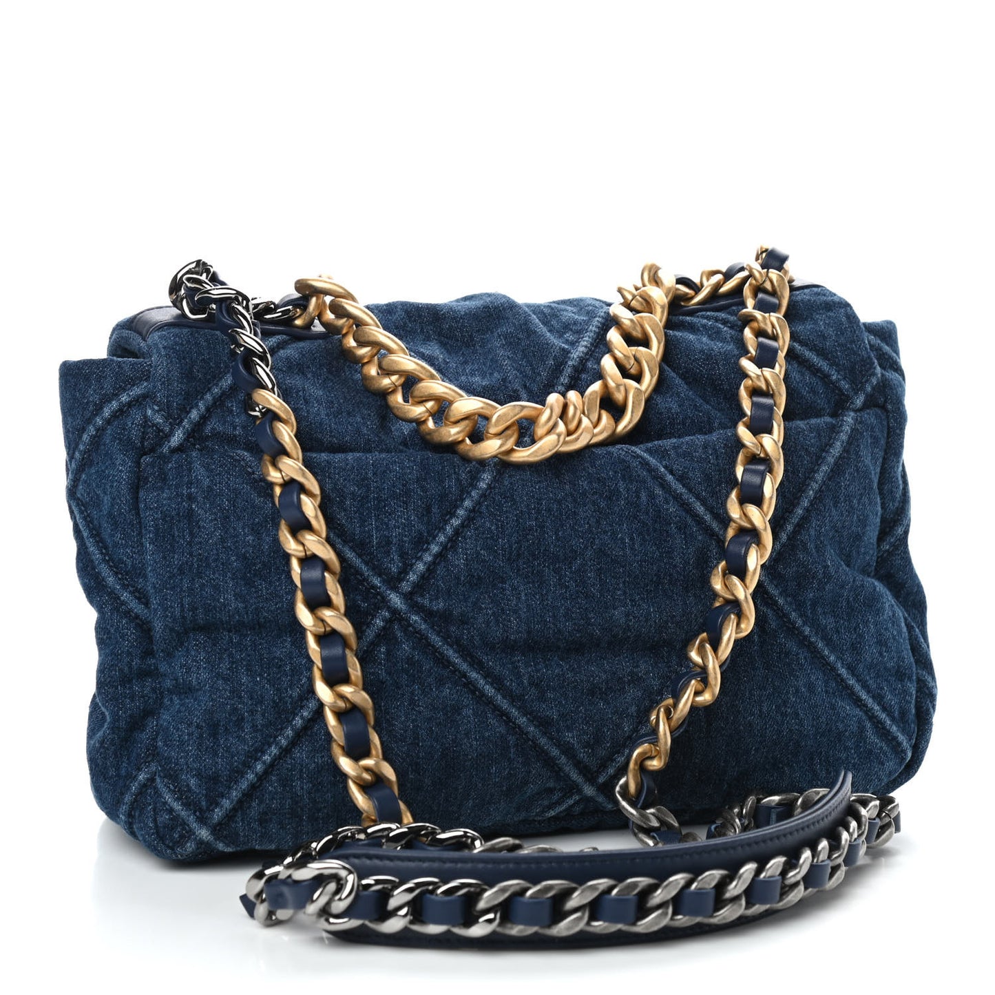 Denim Quilted Medium Chanel 19 Flap Blue